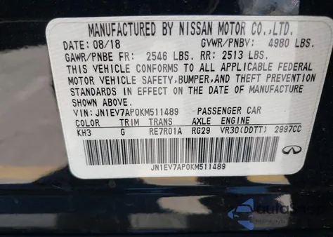 2019 Infiniti Q50 3.0T Luxe z USA, uszkodzony, nr VIN JN1EV7AP0KM511489